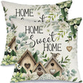 GEEORY Spring Home Sweet Home Pillow Covers Set of 2, 18x18 Inch Farmhouse Birdhouse Eucalyptus Decor Throw Pillow Cases for Sofa, Bedroom, Living Room