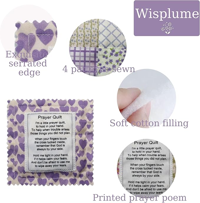 Mini Prayer Quilt with Cross Inside Vintage Pocket Scripture Prayer Quilt Squares Sympathy Christian Gifts for Women Pastor Appreciation Father's Day Graduates Gifts (Blue)