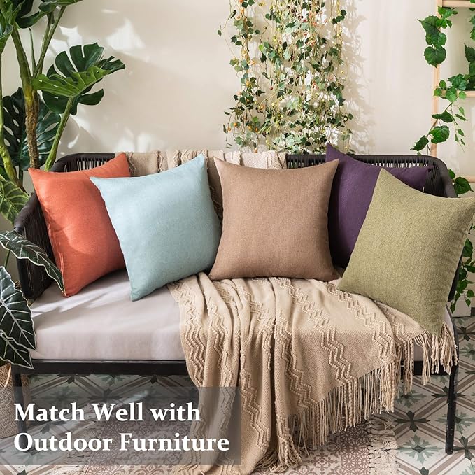 MIULEE Pack of 2 Decorative Outdoor Solid Waterproof Throw Pillow Covers Faux Linen Garden Farmhouse Cushion Cases for Patio Tent Balcony Couch Sofa 20x20 Inch Dark Green