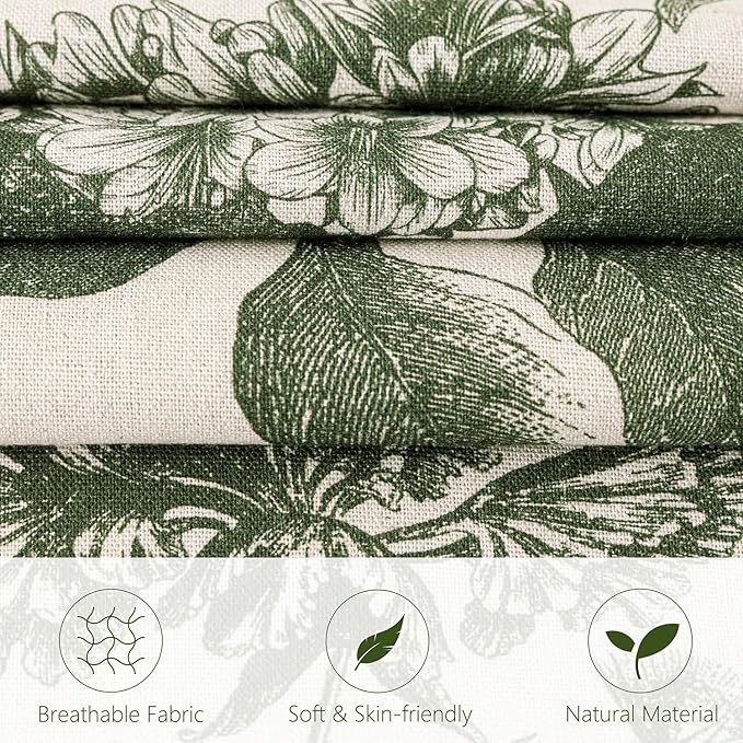 Foindtower Set of 2 Linen Floral Throw Pillow Covers Neutral Vintage Print Decorative Cozy Cushion Covers Farmhouse Boho Home Decor for Sofa Chair Couch Bedroom Living Room,20×20 Inch,Dark Green