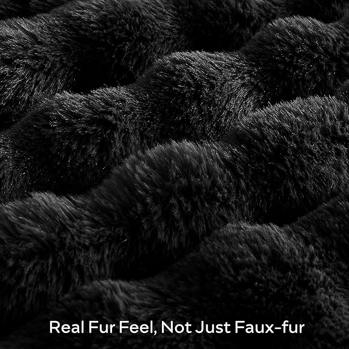 JELLYMONI Faux Fur Throw Blanket, Black Throw Blanket for Couch, Fuzzy Cozy Plush Bubble Bed Blanket, Thick and Warm Blanket, King (108" x 90")