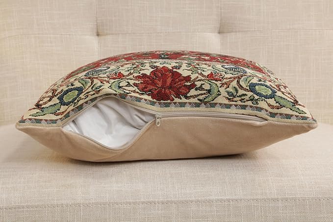 C Charlotte Home Furnishings Inc Tree of Life Red Belgian Cushion Cover - 16 in. x 16 in. Cotton/Viscose/Polyester by William Morris