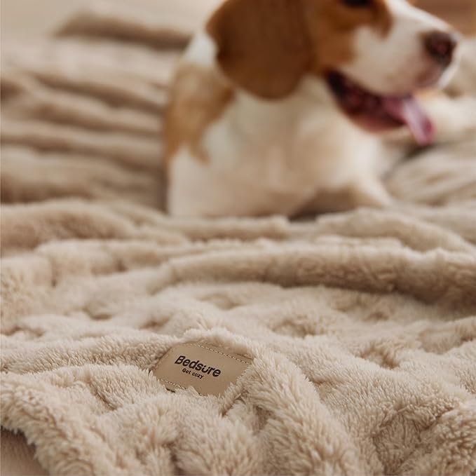 Bedsure Waffle Couch Throw Blanket - GentleSoft Fleece Cozy Blanket for Sofa Bed Room Decor, Super Fluffy Checkered Throw for Women Girls, Warm Cute All Season Gift, Tan, 50x60 Inches