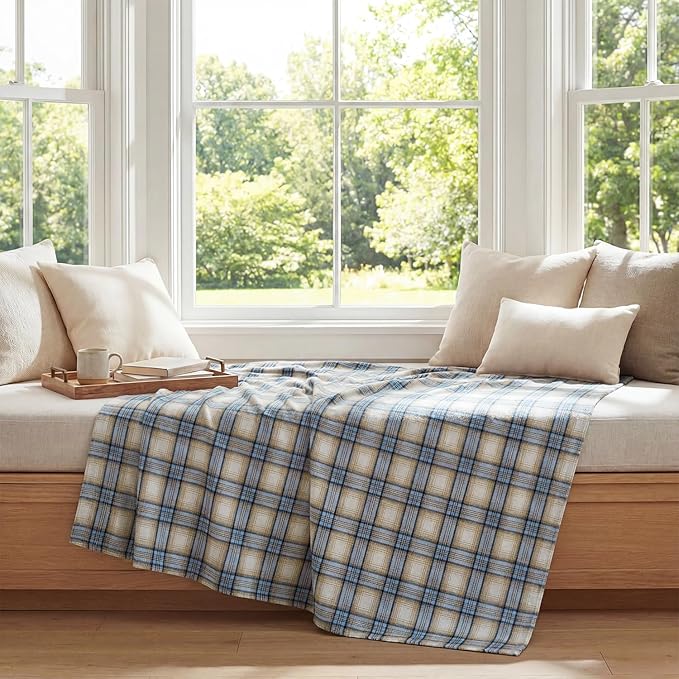Horaldaily Blue Light Coffe Farmhouse Plaid Decorative Blanket Throw, Spring Summer Rustic Soft Lightweight Blanket for Couch Sofa Bed Lounging Decoration, Ideal Gifts for Kids Adults Self, 60x80