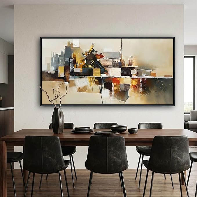 Yellow Abstract Wall Art for Living Room - Modern Wall Art - Framed Large Wall Decor - Canvas Pictures for Bedroom, Office, Above Bed - Contemporary Artwork for Home Decor 29×58IN