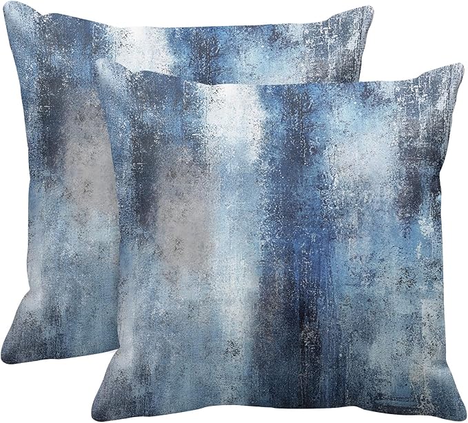 Britimes Throw Pillow Covers Modern Home Art Decor, 16 x 16 Inches Set of 2 Pillow Cases Decorative, Abstract Oil Painting Pillowcases for Bedroom, Living Room, Cushion Couch Sofa, Navy Blue Accent