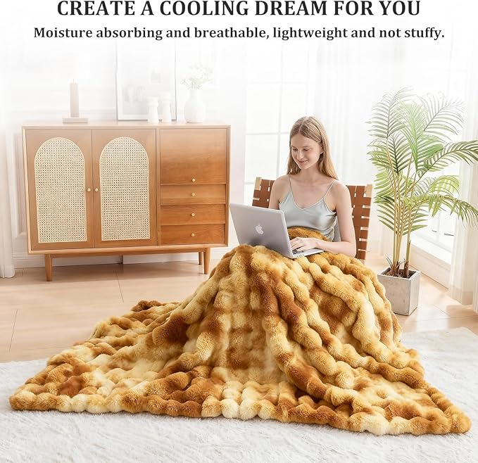 Faux Fur Twin Blanket for Couch, 1000 GSM Cozy Fuzzy Fluffy Soft Plush Thick Bubble Sherpa Blanket for Sofa Bedroom Living Room, Mothers Day Birthday Gifts for Women Home Decor