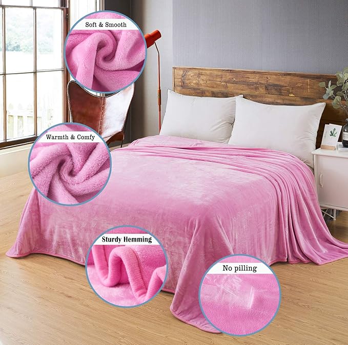 Soft Blanket Queen Size Fleece Warm Fuzzy Throw Blankets for The Bed Sofa Lightweight 90"*90"(Queen Pink)