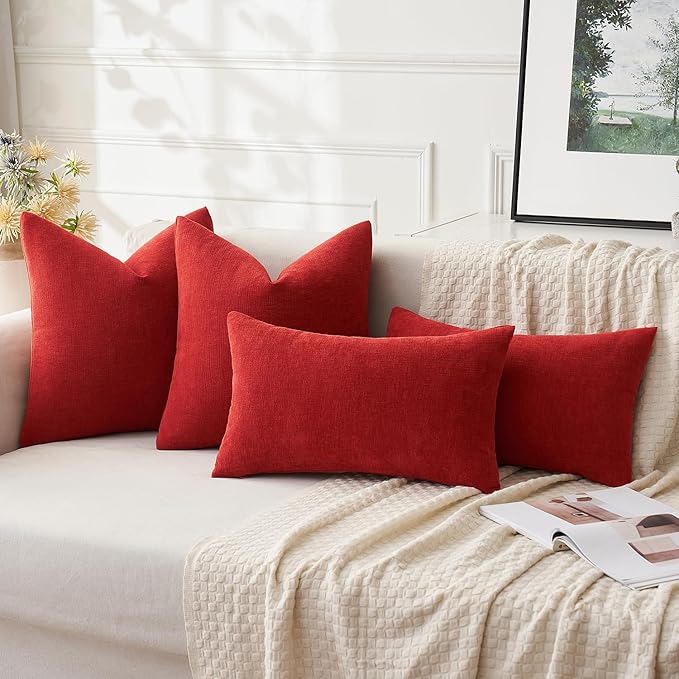 MIULEE Red Couch Pillow Covers 20x20 Inch, Set of 2 Soft Chenille Decorative Square Throw Pillow Covers Farmhouse for Sofa Living Room Bed