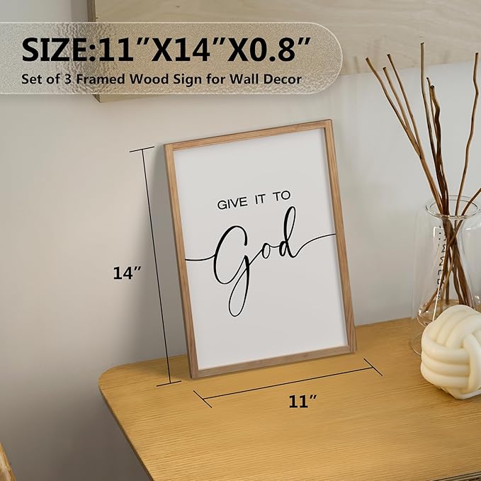 Heiple Give It to God and Go to Sleep Sign Set of 3 Above Bed Wall Decor Farmhouse Bedroom Decor Wood Framed Art Rustic Master Bedroom Essentials Home Decoration (Brown, 11”x14”)