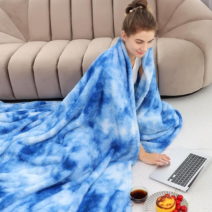 Blue Throw Blanket, Soft Plush Flannel Fleece Blanket for Couch Sofa Bed, Cozy Warm Soft Throw Blanket for Bedroom Living Room, Luxury Decorative Blanket, Birthday Gifts for Women