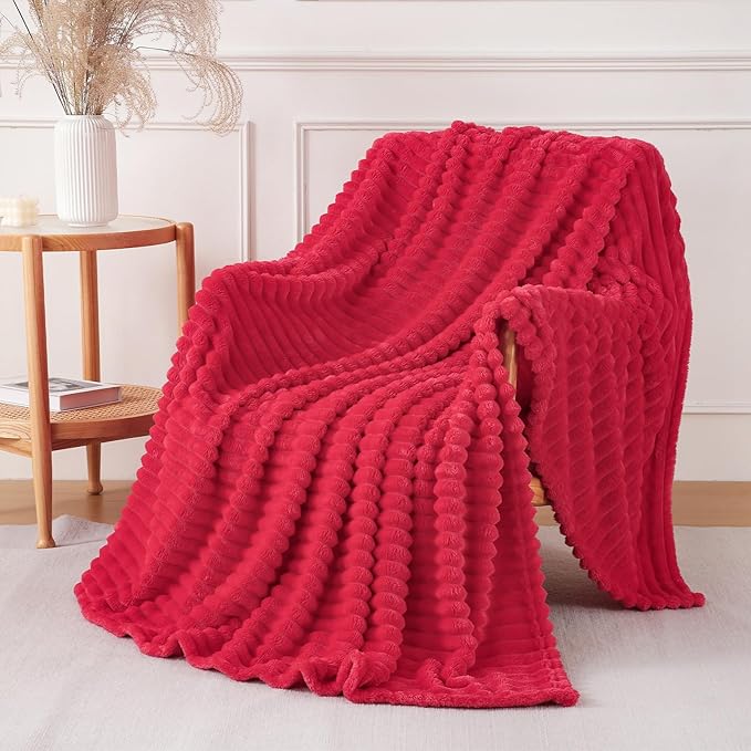 Cherry Red Throw Blanket for Couch Sofa 60x80 inches Striped Fleece Blankets Room Home Decor Lightweight Plush Soft Cozy Gifts for Women Mom Girls