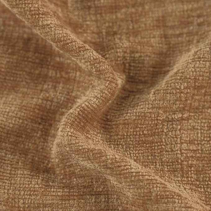 CaliTime Throw Pillow Covers Decorative 18 X 18 Inches Pack of 2 Cozy Solid Dyed Soft Chenille Cushion Cases with Pom Poms for Couch Sofa Bed Living Room Home Apricot Brown