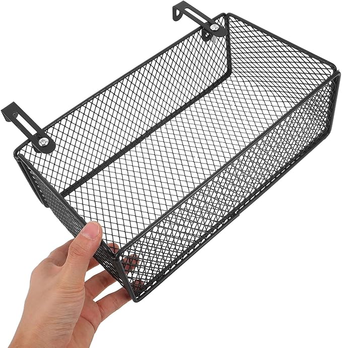 Garneck Adjustable Black Hanging Bedside Caddy with Metal Hooks for Dormitory Storage Bedside Organizer Basket for College Beds for Books Chargers and Accessories