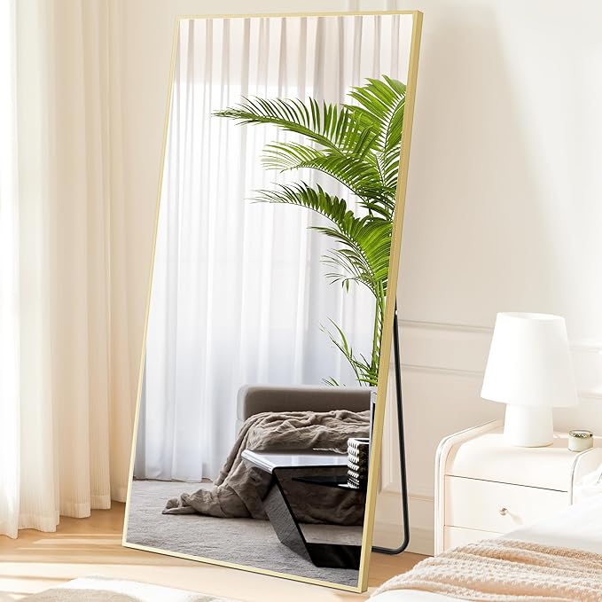 DUMOS Full Length Mirror 26"x 68.1" for Bedroom, Full Body Mirror with Stand, Hanging or Leaning for Wall, Aluminum Alloy Thin Frame Floor Standing for Living Room, Long, Gold