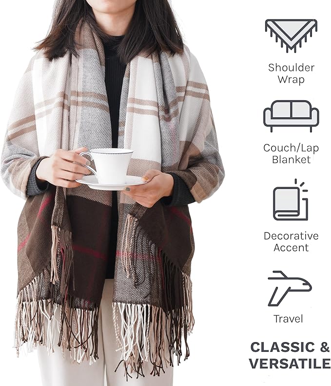 BATTILO HOME Brown Plaid Throw Blanket for Couch - Fall Plaid Blanket Buffalo Plaid Blankets - Lightweight Farmhouse Outdoor Throw Blankets for Bed, Sofa (50"x60", Coffee)