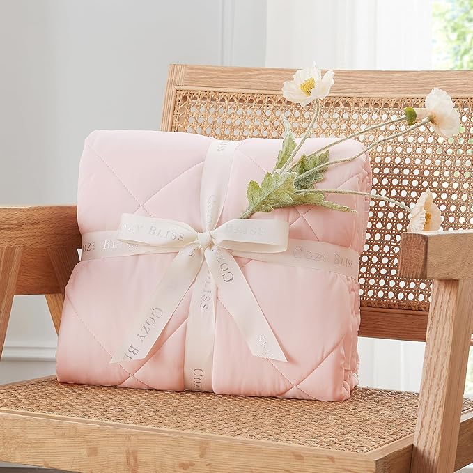 Cozy Bliss Cooling Blanket for Hot Sleepers Queen Size, Q-Max 0.45 Cooling Comfort, Cold Blankets for Night Sweats Sleeping, Ultra-Cool Lightweight Breathable Summer Blanket for Bed, Cool Pink