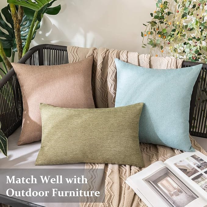 MIULEE Pack of 2 Decorative Outdoor Solid Waterproof Throw Pillow Covers Euro Sham Faux Linen Garden Farmhouse Cushion Cases for Patio Tent Balcony Couch Sofa 24x24 Inch Dark Green