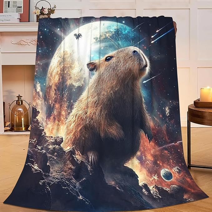 Capybara Blanket for Girls Women Boys Men Adults Kids Soft Cozy Fleece Galaxy Starry Universe Throw Blankets Gifts Warm Flannel Plush Lightweight Decor for Couch Bed Sofa 80"X60"