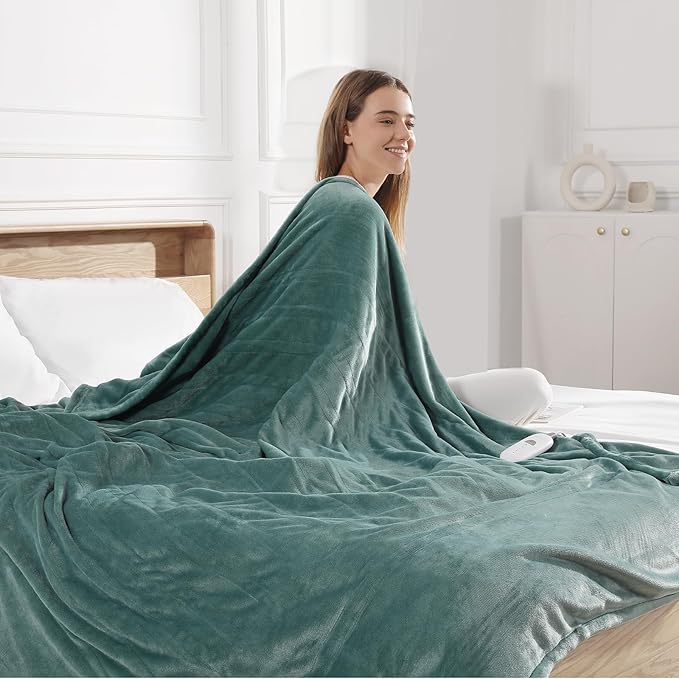 Heated Blanket King Size Electric Blanket 100''X90'' - Fast Heating Blanket Ultra Soft Flannel, Dual Controllers with 5 Heat Levels & 10 Hrs Timer, Machine Washable King Heated Blanket, Green