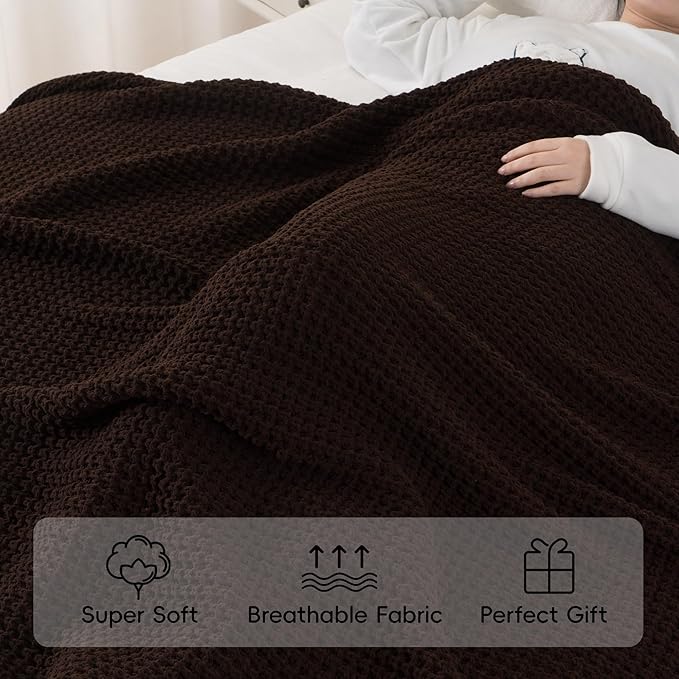 Bunnikins & Clover Dark Brown Throw Blanket for Couch, 50"x60" Soft Chenille Knit Throw Blanket for Home Decor, Decorative Chocolate Brown Blanket for Bed, Living Room