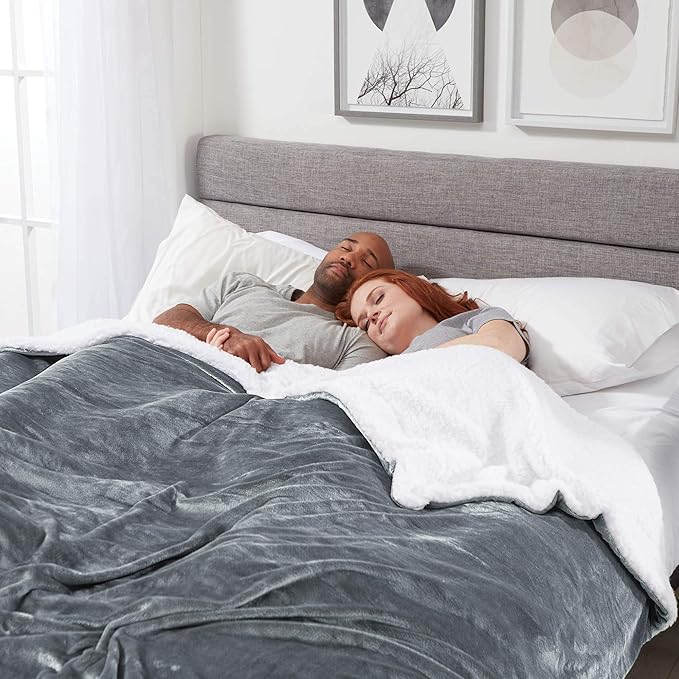 Genteele Sherpa Throw Blanket Super Soft Reversible Ultra Luxurious Plush Blanket, 60 x 80 inches, Gray/White