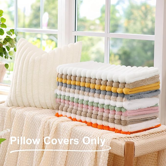 decorUhome Cozy Faux Fur Throw Pillow Covers 20x20 Set of 2 Decorative Soft Plush Striped Modern Farmhouse Boho Couch Pillow Cases with Velvet Back for Sofa Bed Living Room, Grey