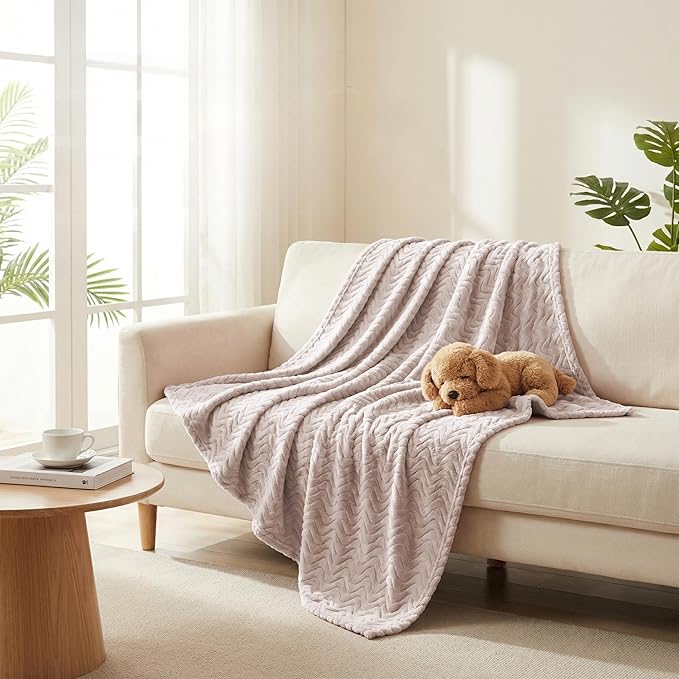 Exclusivo Mezcla Fleece Throw Blanket for Couch, Cozy Lightweight Blankets for All Season, Decorative Giftable Fuzzy Plush Wave Textured Throws for Women, Men, Camel, 50x70 Inches
