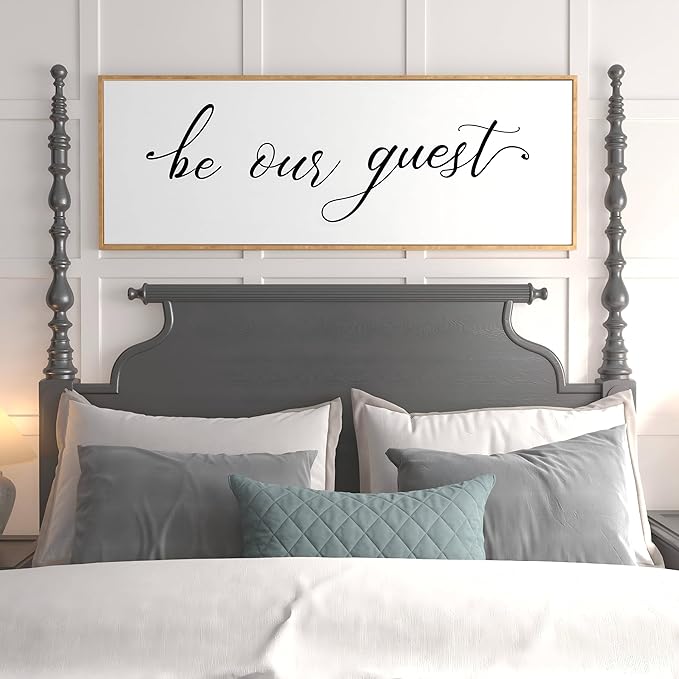 PEONIA 41" x 15" Be Our Guest Wall Decor - Be Our Guest Framed Above Bed for Bedroom Wall Decor Minimalist And Aesthetic Wall Art Canvas Signs (Wood)