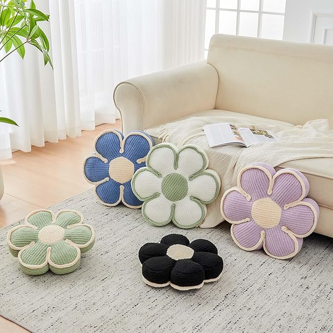 Kcvvcr Flower Pillow, Soft Flower Decorative Throw Pillow, Cute Daisy Flower Shaped Seating Floor Cushion Room Décor Plush Pillows for Sofa Couch Bed (17.7 Inch, Blue)