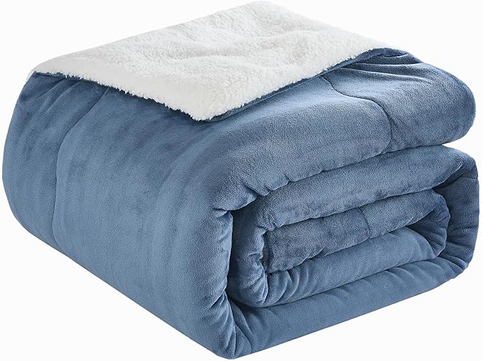 CHOSHOME Sherpa Fleece Blanket- Thick Warm Blanket for Winter, Soft Fuzzy Plush Blanket for Bed, Couch, Travel (Navy Blue, King 90" x 108")