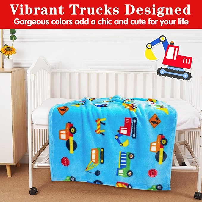 Lukeight Construction Toddler Blanket Gifts for Boys and Girls, Plush and Thick Boys Truck Blanket Birthday Gifts for Toddler and Baby (Construction, 30x40 Inches)