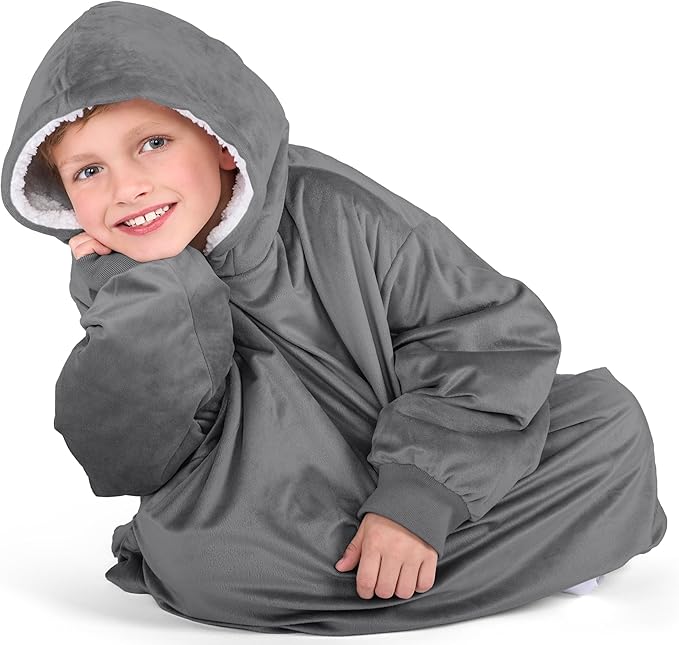Bare Home Wearable Blanket Hoodie - Soft Plush Sherpa - Warm and Cozy - Oversized Wearable Blanket - Adult & Kid Sizes
