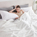 Soft Cozy Fuzzy Fleece Throw Blanket, Waffle Ivory White, 50x60 Inches – Lightweight, Fluffy, and Warm 3D Jacquard All-Season Blanket for Couch, Bed, Sofa, Home Decor, Camping, and Travel