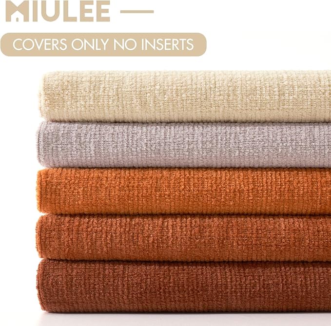 MIULEE Beige Couch Pillow Covers 12x20 Inch, Set of 2 Soft Chenille Decorative Lumbar Throw Pillow Covers Farmhouse for Sofa Living Room Bed