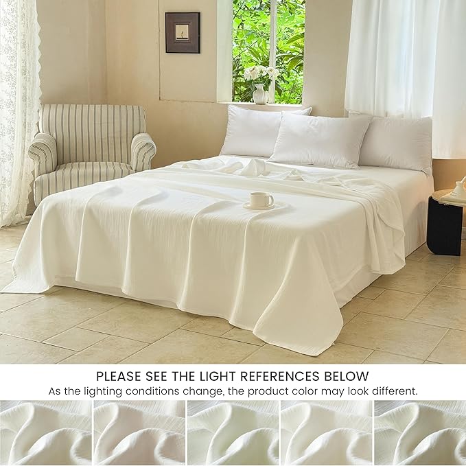 Simple&Opulence Linen Cotton Blanket with Double Layered Folded Edge for Couch/Bed/Sofa/Gift, Natural Flax Solid Color Soft Breathable Cozy Farmhouse Home Décor - White, 90"x90"