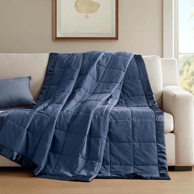 Madison Park Windom Down Alternative Blanket, Premium 3M Scotchgard Moisture Wicking Treatment, Lightweight and Soft Bed Cover For All Season, Satin Trim, Navy King