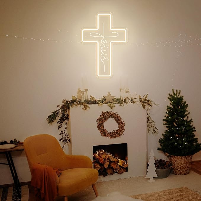 Cross Neon Signs Jesus Neon Signs LED Wall Decor for Bedroom Living Room Weddings, Dimmable Light Sign for Home Decor, Religious Events, Christmas Easter Celebrations Gifts (Jesus Cross)