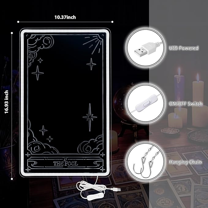 Kavaas Tarot Mirror Neon Sign - Cold White Mystical LED Neon Light for Occult Room Wall Decor, Witchy Art Spiritual Room Decor, Best Gifts for Fortune Teller, Tarot Enthusiast