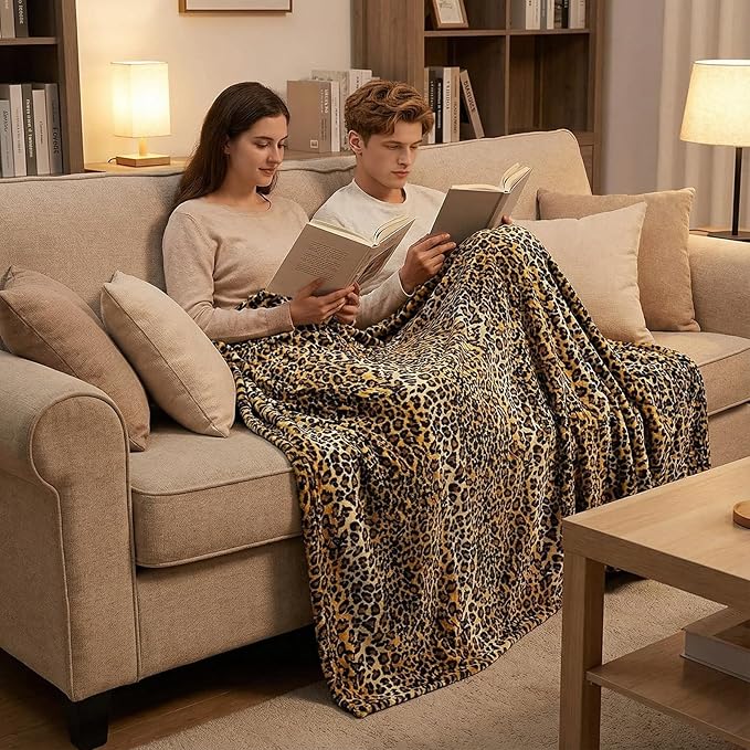 MACEVIA Flannel Fleece Queen Blanket for Couch, Leopard Print Blankets for Adult, Fuzzy Cozy Soft Fluffy Plush Cheetah Blanket for Bed Sofa 260GSM, Suitable for All Seasons (Brown Leopard,90x90inches)