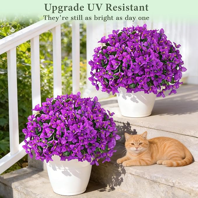 Yastouay 16 Bundles Artificial Flowers for Outdoors, Realistic Bougainvillea Fake Flowers for Outside, UV Resistant Silk Outdoor Faux Plants for Porch Patio Planter Front Door Garden Decor(Fuchsia)