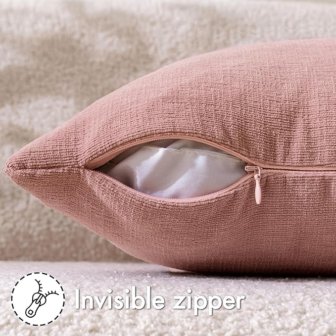 MIULEE Blush Pink Couch Pillow Covers 20x20 Inch, Set of 2 Soft Spring Valentine Cute Chenille Decorative Square Throw Pillow Covers Farmhouse for Sofa Living Room Bed