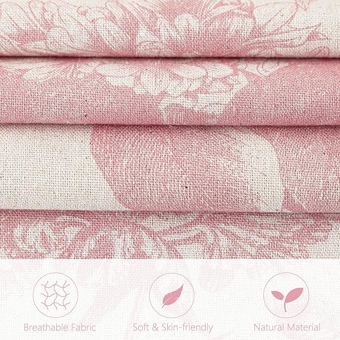 Foindtower Set of 2 Linen Floral Throw Pillow Covers Neutral Vintage Print Decorative Cozy Cushion Covers Farmhouse Boho Home Decor for Sofa Chair Couch Bedroom Living Room,18×18 Inch,Light Pink