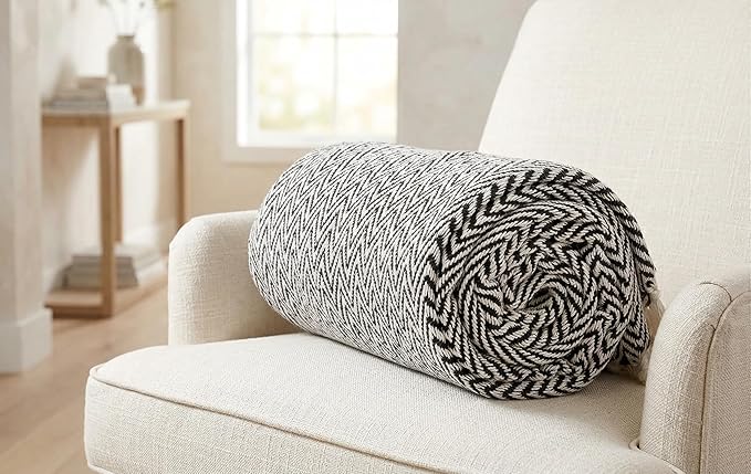 Americanflat 50x60 Throw Blanket - Soft and Breathable Cotton Throw Blanket for Couch, Bed, Chair - Decorative Blankets Perfect for Home, Office, or Outdoor Use - Black and White Herringbone Design