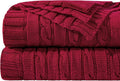 NTBAY 100% Pure Cotton Cable Knit Throw Blanket, Super Soft Warm 51x67 Knitted Throw Blanket for Couch, Sofa, Chair, Bed - Extra Cozy, Machine Washable, Comfortable Home Decor, Red