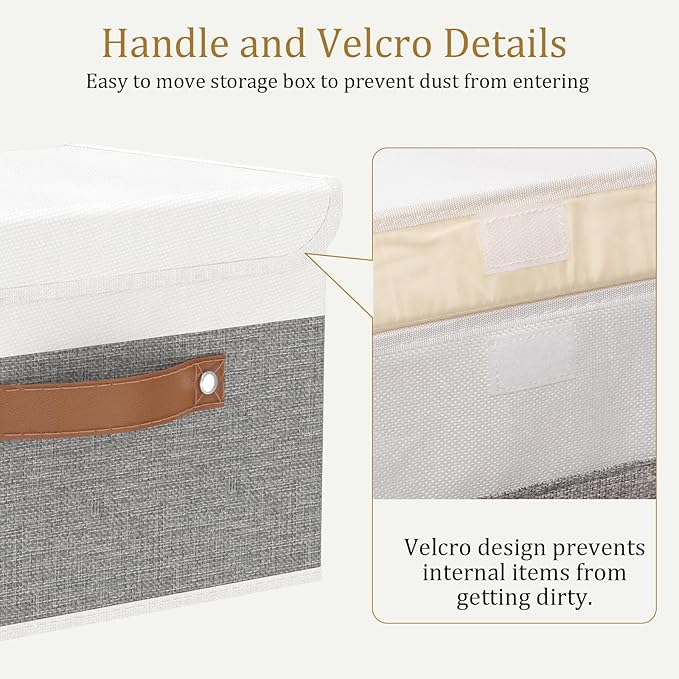 OUTBROS Fabric Storage Bins Cube Organizers with Flip-Top Lid and Handles,Storage Boxes for Organizing Home,Office,and Closet,White/Grey,5 Pack 10.2 x 7.9 x 6.7 in