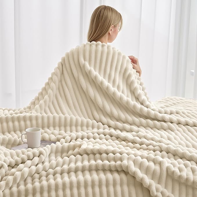 Joiedomi Queen Size Blanket for Bed, Soft & Warm Beige Fleece Blankets Gifts for Women Mom, Cozy Cute Soft Throw 90x90 Inches