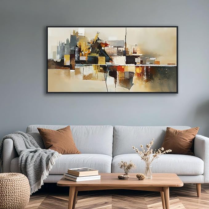 Yellow Abstract Wall Art for Living Room - Modern Wall Art - Framed Large Wall Decor - Canvas Pictures for Bedroom, Office, Above Bed - Contemporary Artwork for Home Decor 20×40IN