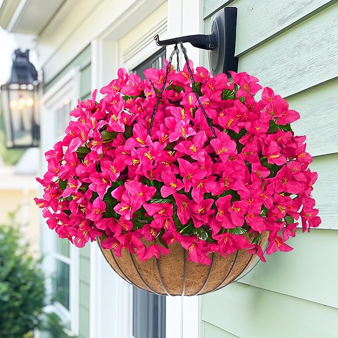 Yastouay 16 Bundles Artificial Flowers for Outdoors, Realistic Bougainvillea Fake Flowers for Outside, UV Resistant Silk Outdoor Faux Plants for Porch Patio Planter Front Door Garden Decor(Hot Pink)