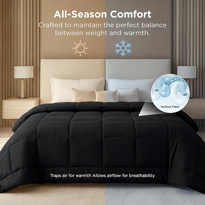 Bedsure Comforter Duvet Insert - Quilted Comforters Oversized King Size, All Season Duvet, GentleSoft Down Alternative Bedding, with 8 Tabs, Gifts for Women/Men, Black, Oversized King 116 x 98 Inches